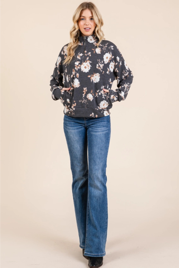 Floral 1/4 Zip Top