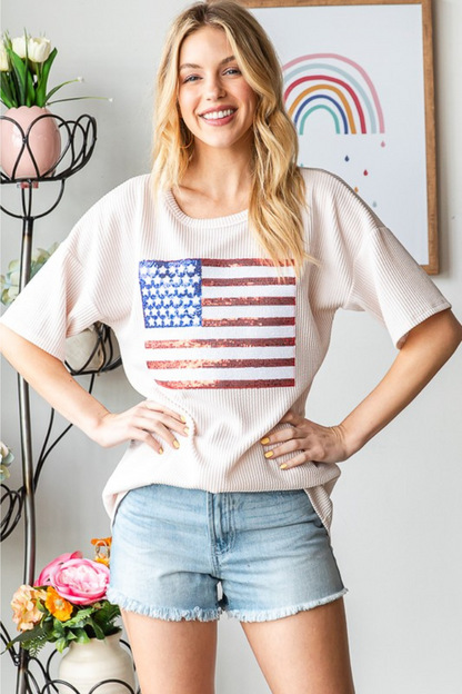 Urban Ribbed Top with Sequins Flag Patch