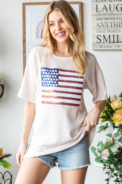 Urban Ribbed Top with Sequins Flag Patch