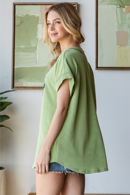 Short Sleeve Solid Urban Rib Top with Lucky Patch