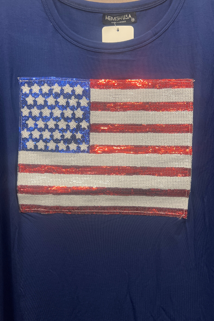 Plus Solid Top with Sequins Flag Patch