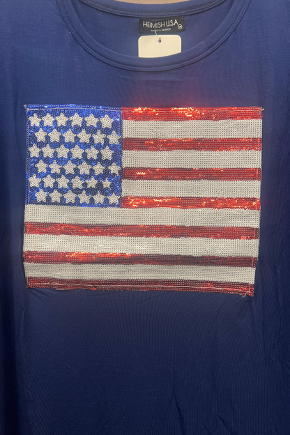 Plus Solid Top with Sequins Flag Patch