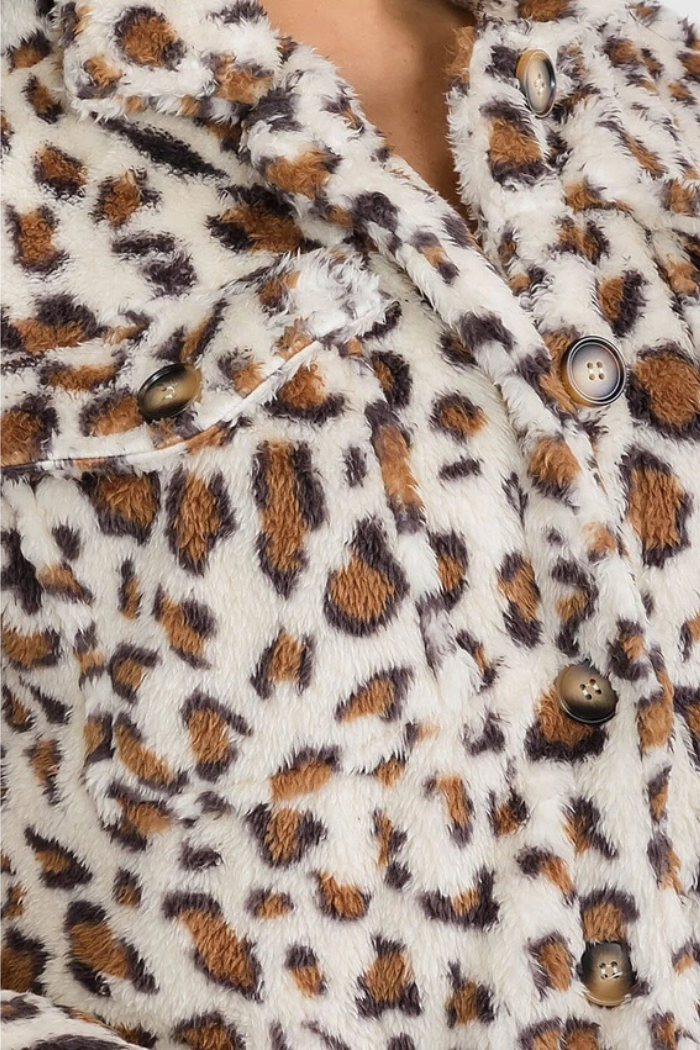 Animal Print Pocket Front Sherpa Jackets