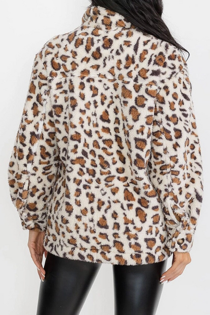 Animal Print Pocket Front Sherpa Jackets