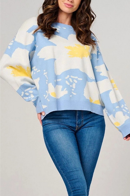 Floral Patter Knit Long Sleeve Pullover Sweater