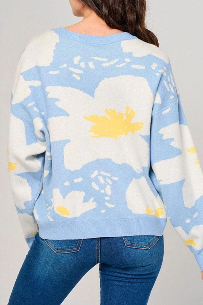 Floral Patter Knit Long Sleeve Pullover Sweater