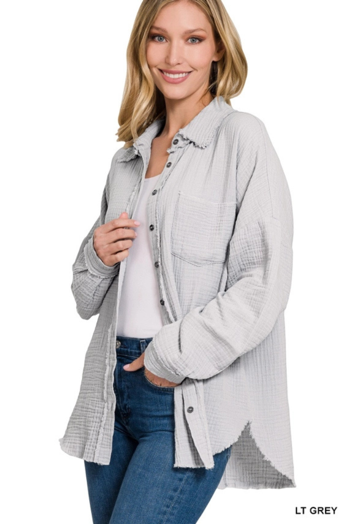 Double Gauze Oversized Raw Edge Shirt