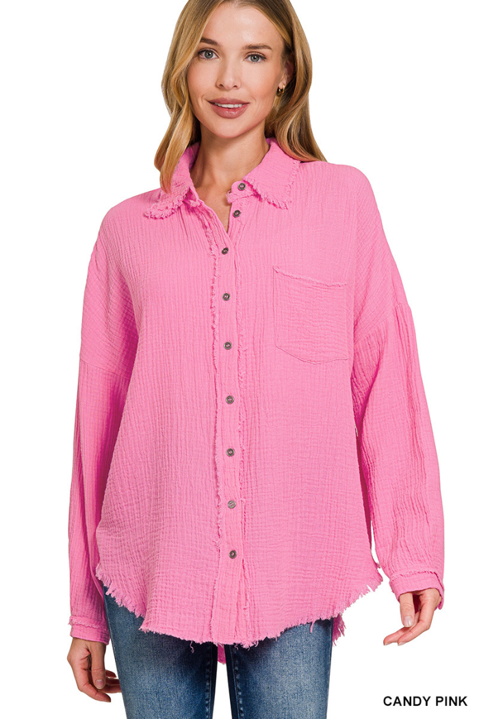 Double Gauze Oversized Raw Edge Shirt