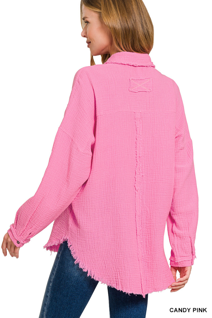 Double Gauze Oversized Raw Edge Shirt