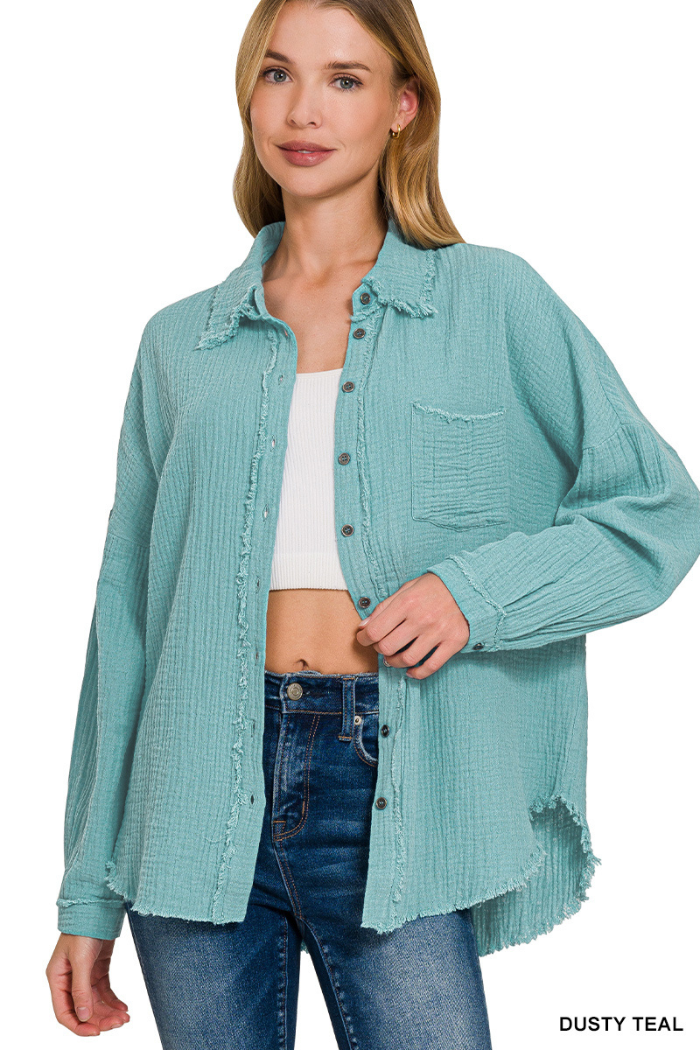 Double Gauze Oversized Raw Edge Shirt