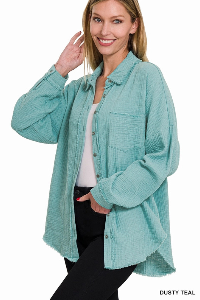 Double Gauze Oversized Raw Edge Shirt