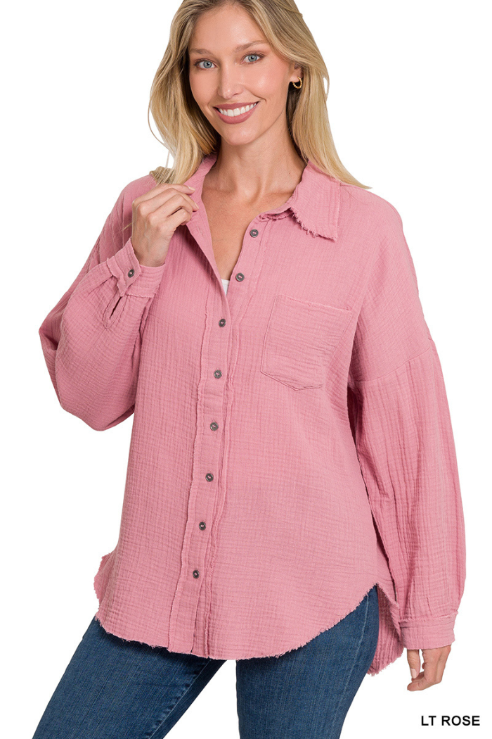 Double Gauze Oversized Raw Edge Shirt
