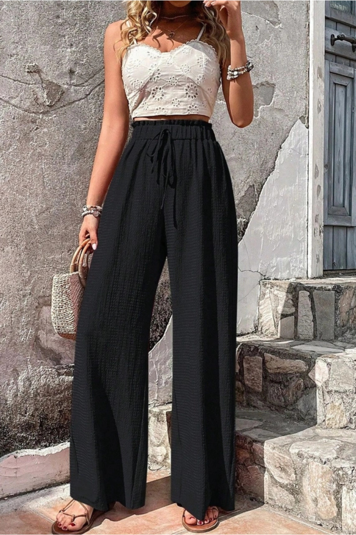 Casual Bubble Plaid Wide-Leg Pants