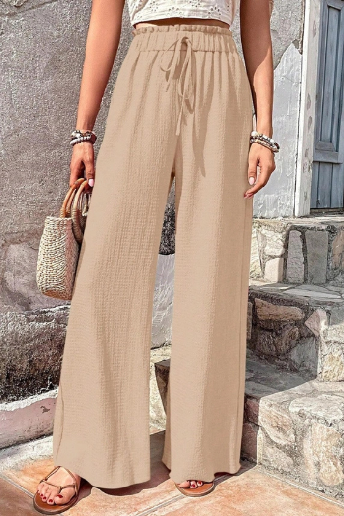 Casual Bubble Plaid Wide-Leg Pants