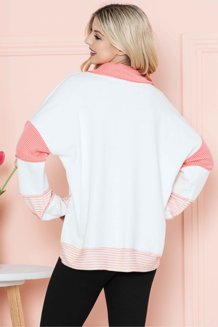 Solid Loose Fit Top with Stripe Contrast