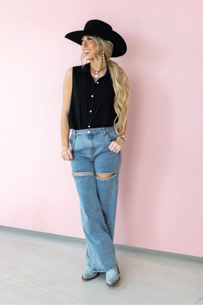 Button Down Woven Blouse Top