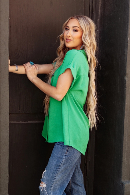 Pleated Button Woven Top