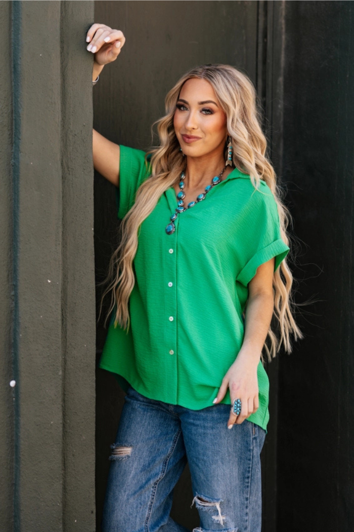 Pleated Button Woven Top