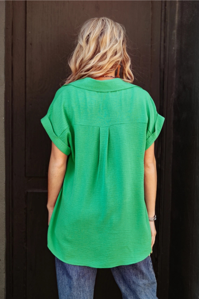 Pleated Button Woven Top