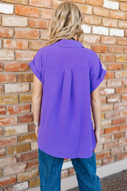Pleated Button Woven Top