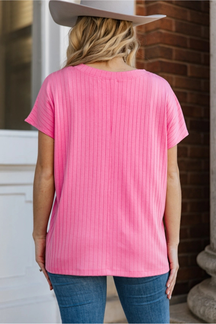 Casual Thick Ribbed V Neck Top