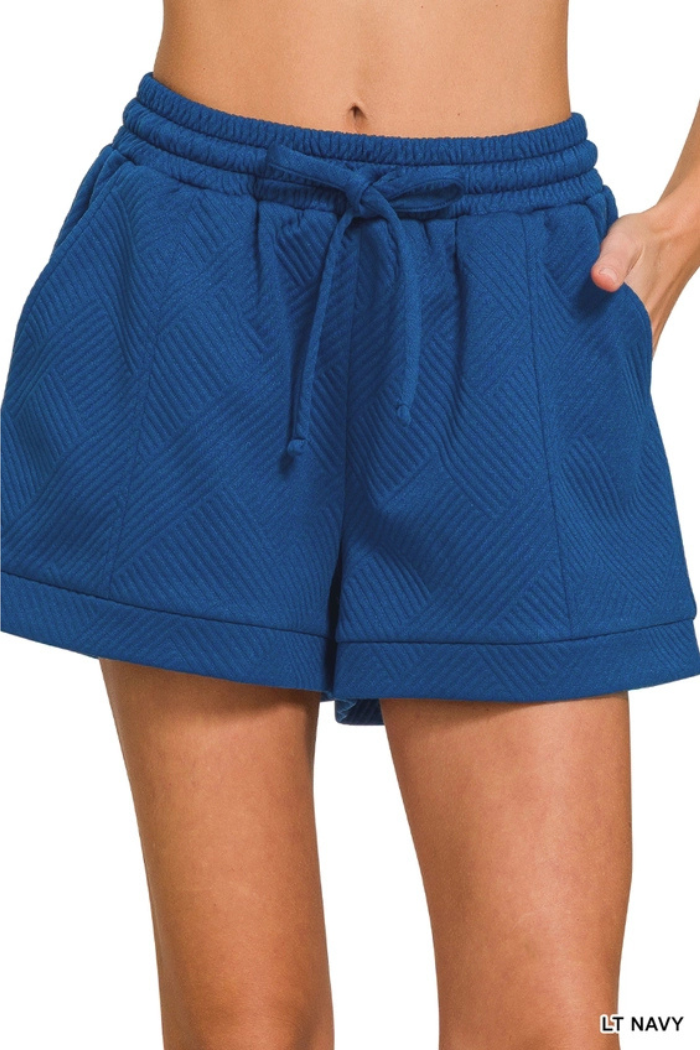 Textured Knit Jacquard Drawstring Shorts w/ Pockets