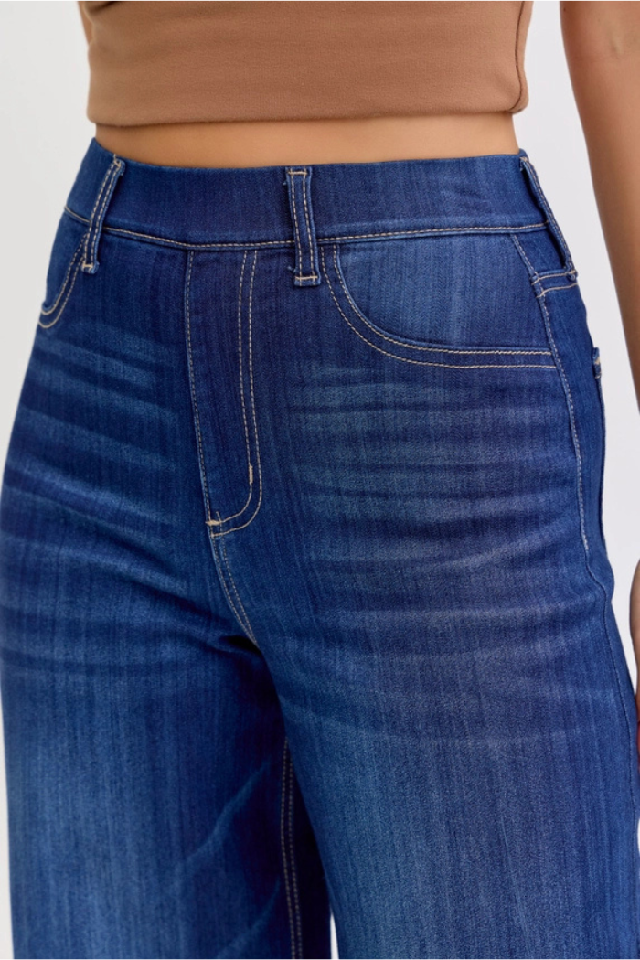 Comfort Dark High Rise Pull-On Wide Leg Denim