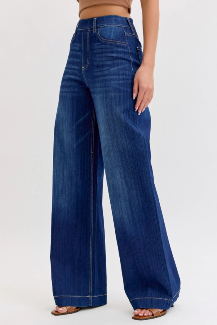 Comfort Dark High Rise Pull-On Wide Leg Denim