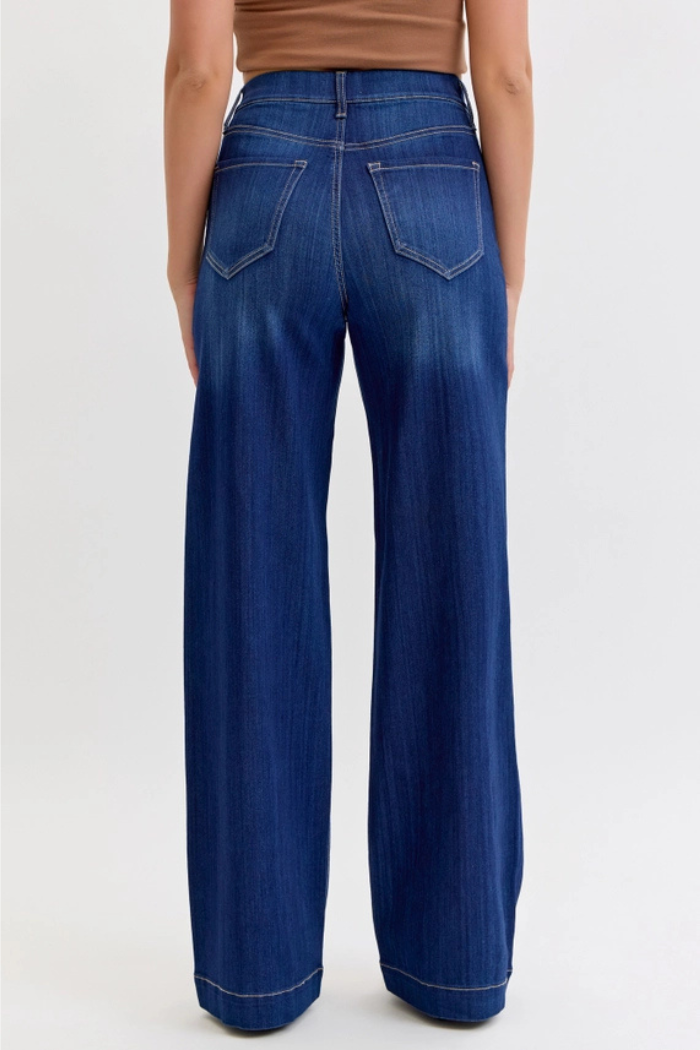 Comfort Dark High Rise Pull-On Wide Leg Denim