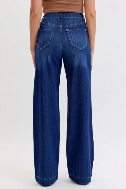 Comfort Dark High Rise Pull-On Wide Leg Denim