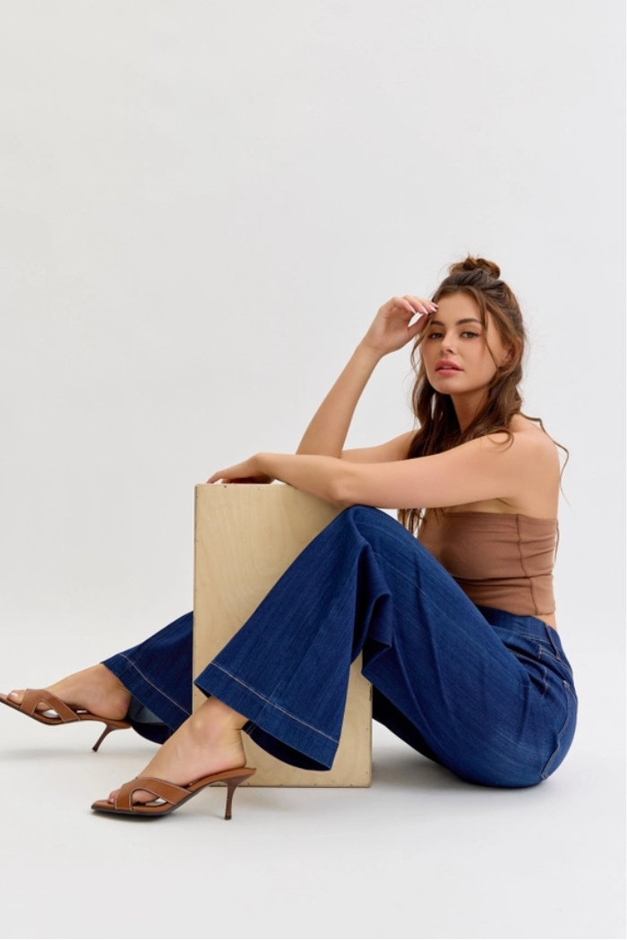 Comfort Dark High Rise Pull-On Wide Leg Denim