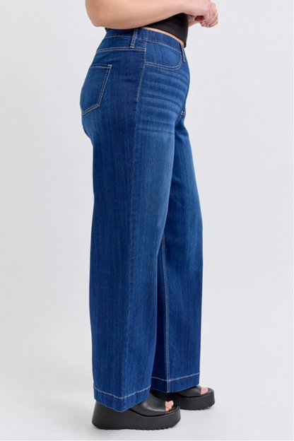 Plus Comfort Dark High Rise Pull-On Wide Leg