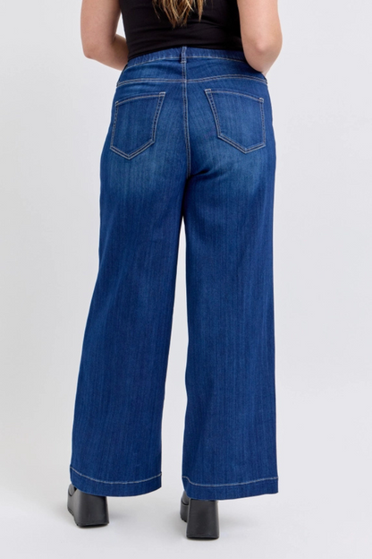 Plus Comfort Dark High Rise Pull-On Wide Leg