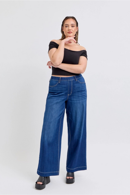 Plus Comfort Dark High Rise Pull-On Wide Leg