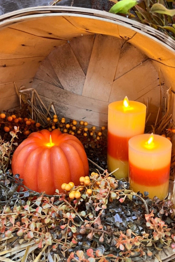 Orange Pumpkin Carved Moving Flame Led Candle 6x5
