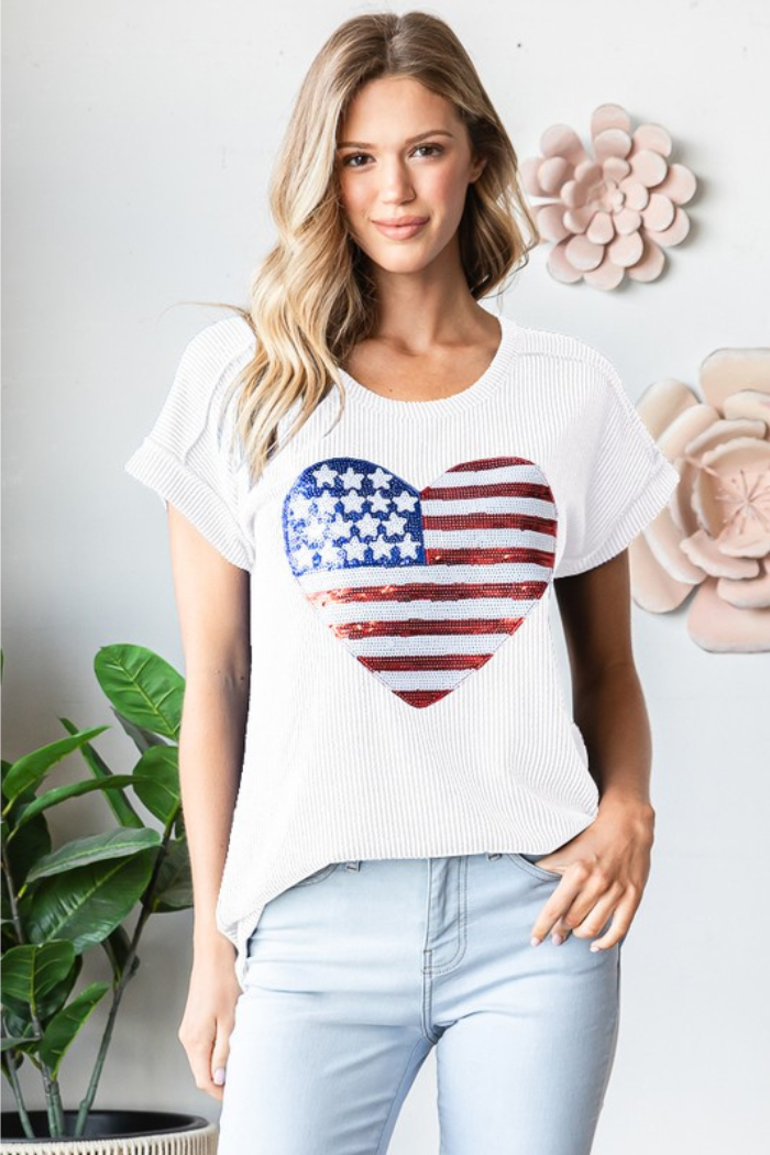 Solid Urban Ribb Top with American Flag Patch