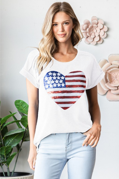 Solid Urban Ribb Top with American Flag Patch