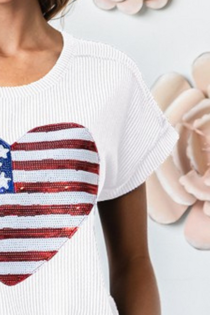 Solid Urban Ribb Top with American Flag Patch