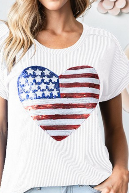 Plus Solid Urban Ribb Top with American Flag Patch