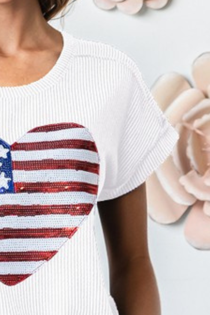 Plus Solid Urban Ribb Top with American Flag Patch