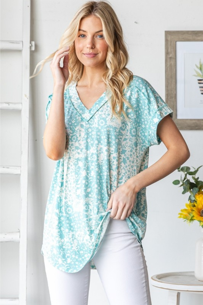 Dolman Short Sleeve Multi Print Top