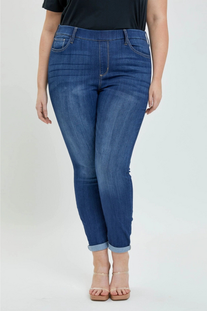 Plus Mid Rise Pull-On Crop Skinny with Rolled Hem