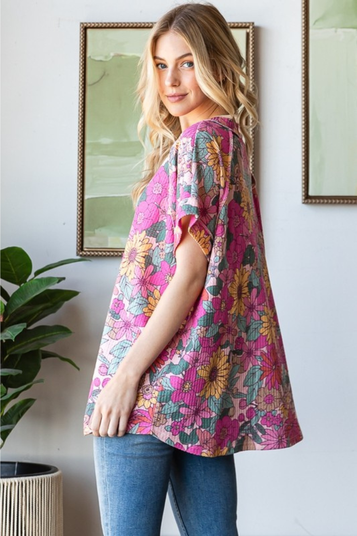 Short Sleeve V Neck Floral Top