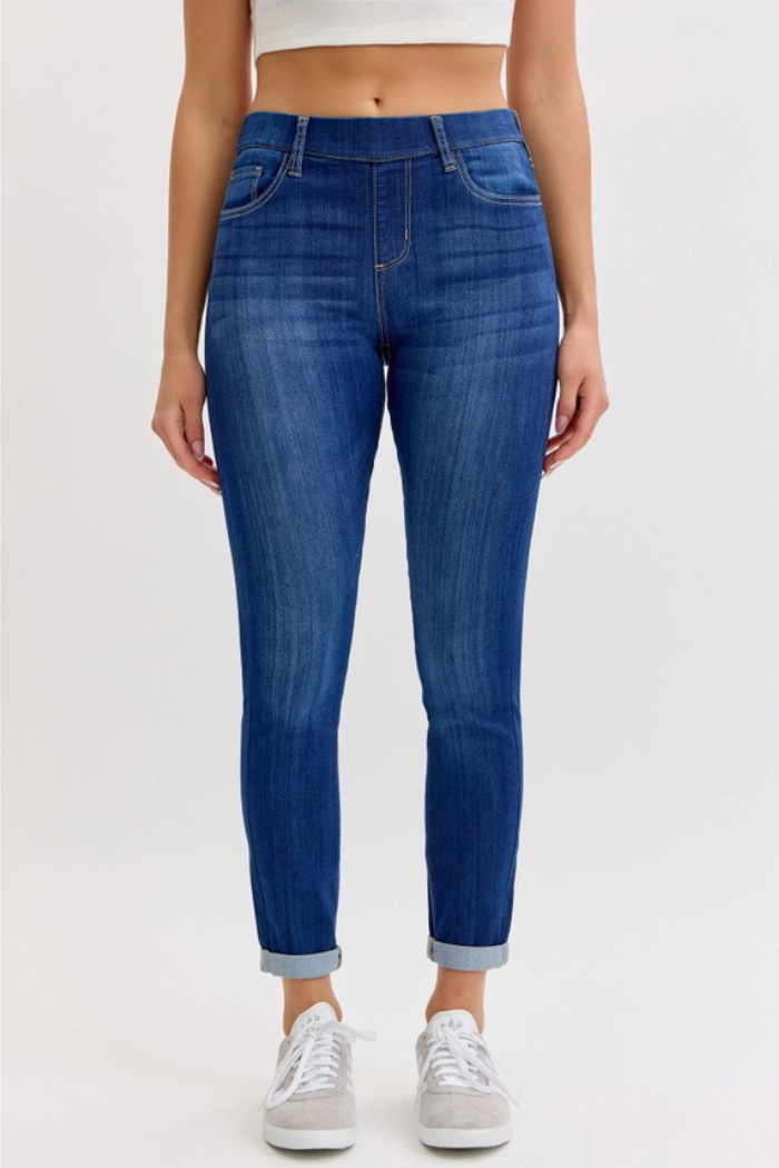 Dark Mid Rise Pull-On Crop Skinny