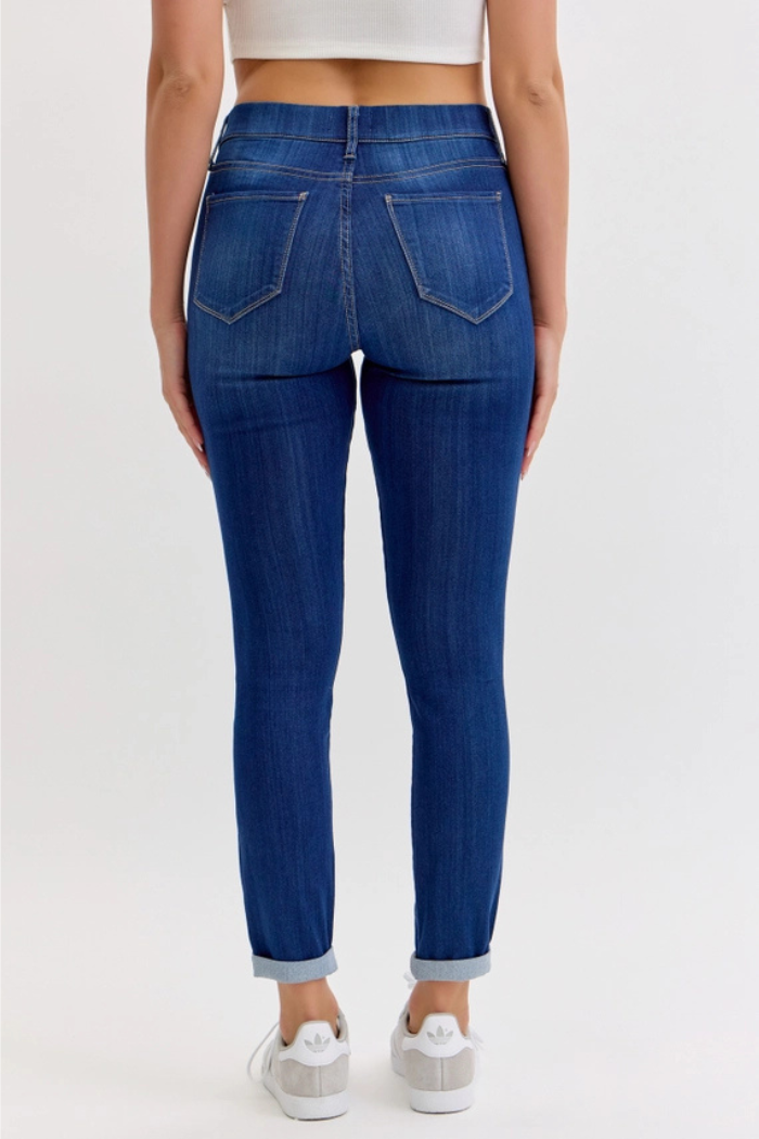 Dark Mid Rise Pull-On Crop Skinny