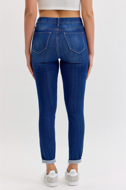 Dark Mid Rise Pull-On Crop Skinny