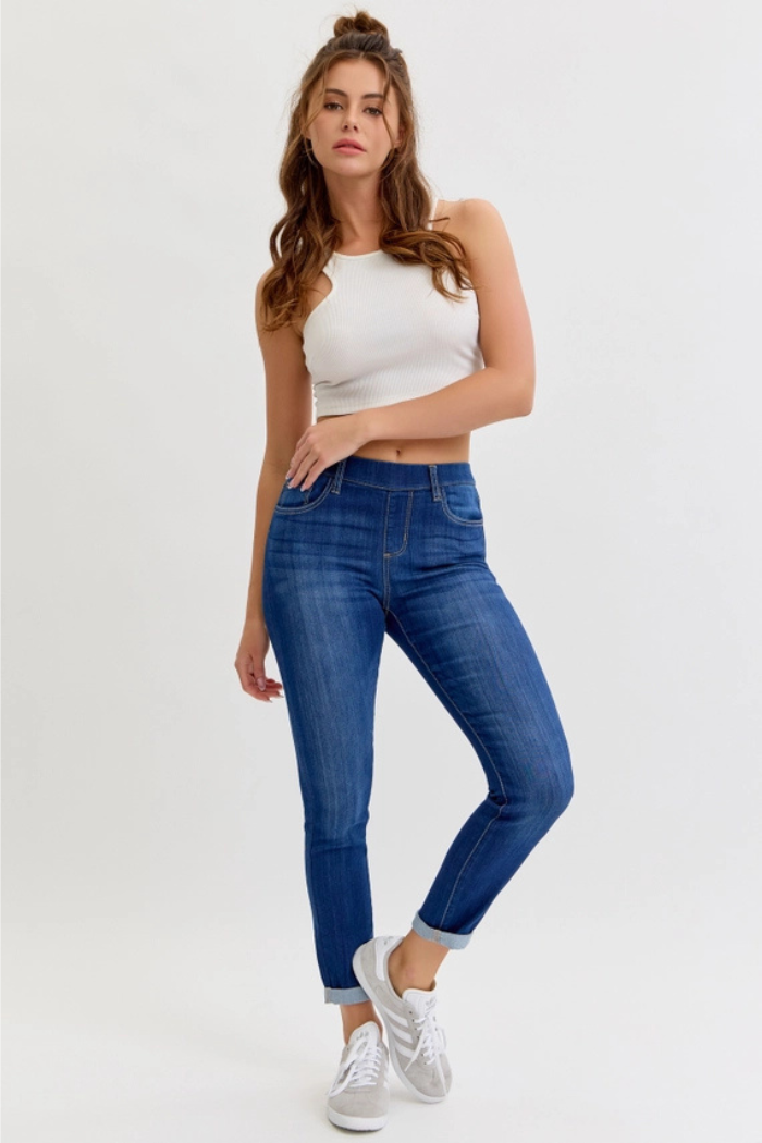 Dark Mid Rise Pull-On Crop Skinny