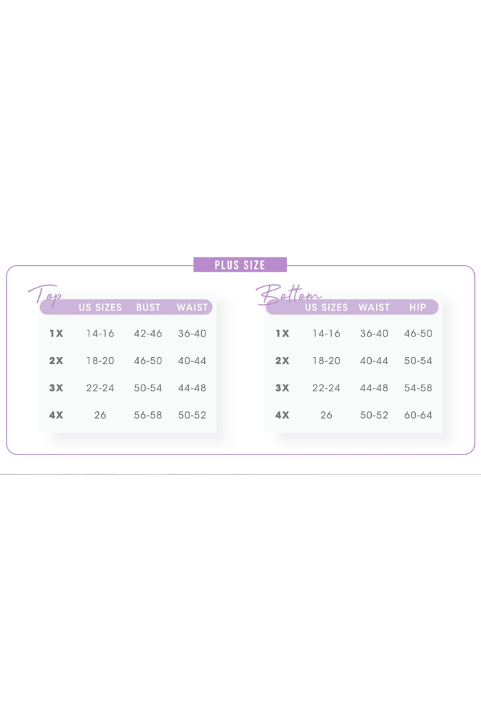 Size chart for plus size clothing on a white background