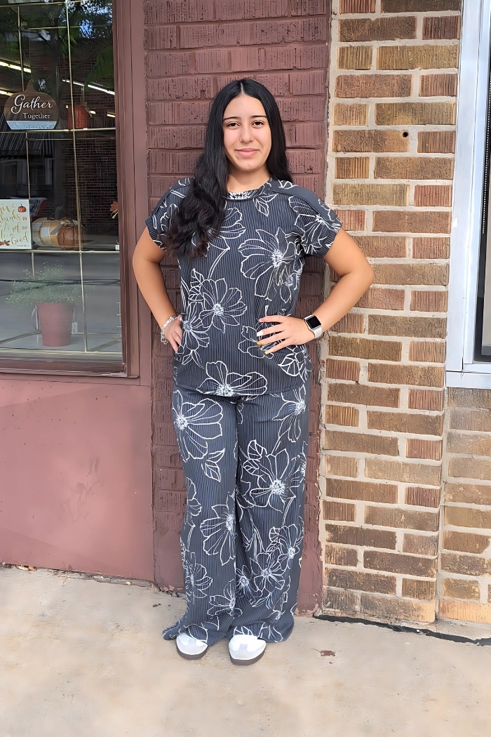 Casual Floral Rib Pants
