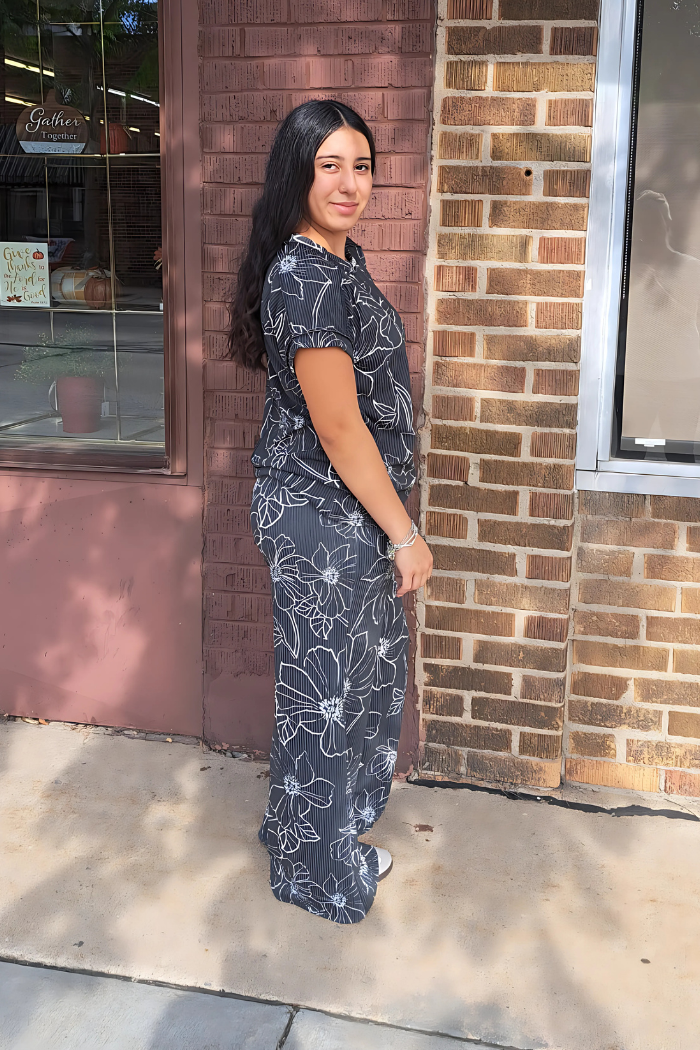 Casual Floral Rib Pants